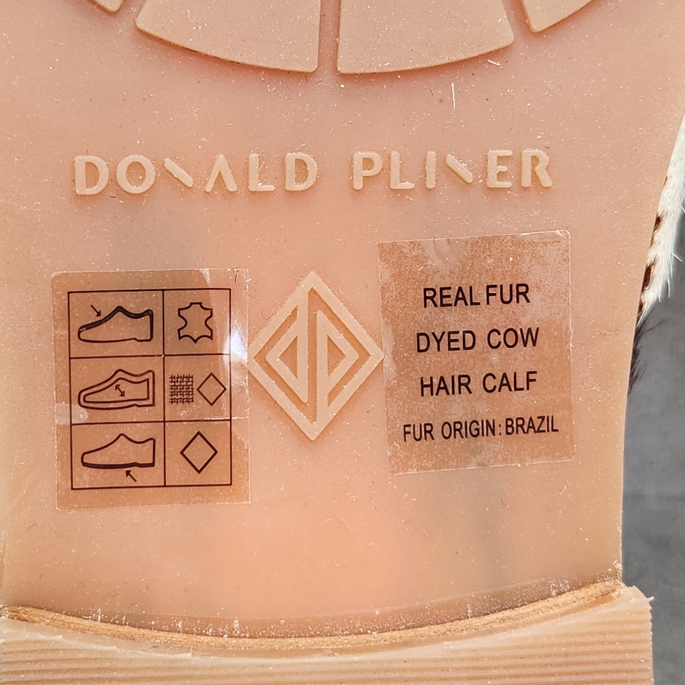 Donald Pliner Mules 8.5 Brown White Cow Hair Calf Leather Sabel Comfort New $200 - Picture 16 of 16